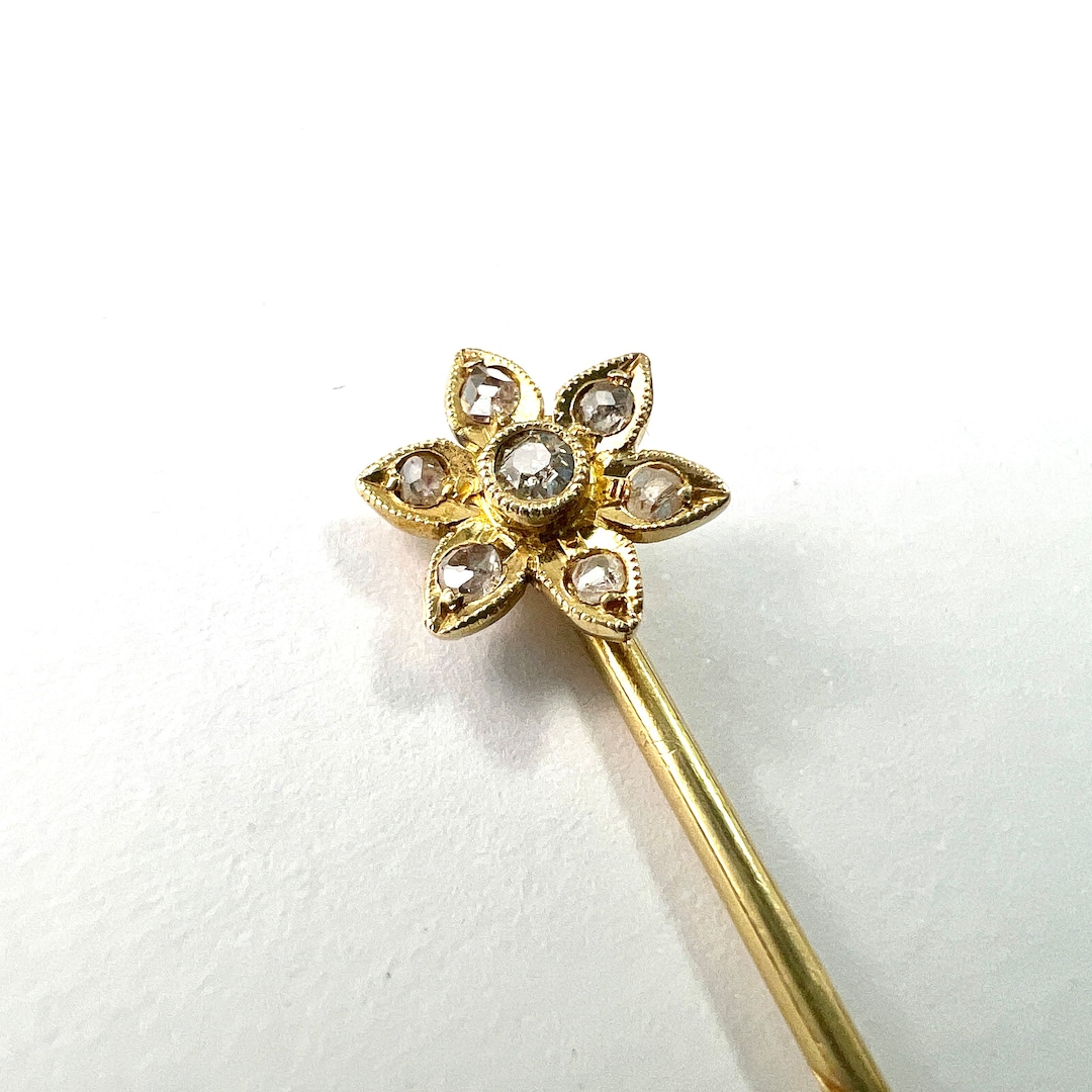 Antique Diamond 14CT Gold Flower Stick Pin - Etsy