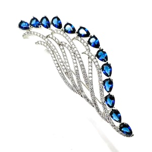 Vintage Faux Diamond Sapphire Paste Wave Brooch