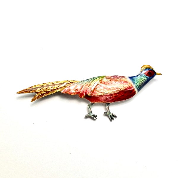 Vintage Style Pewter Hunting Pheasant Brooch Pin - Wildlife Animal Jewelry