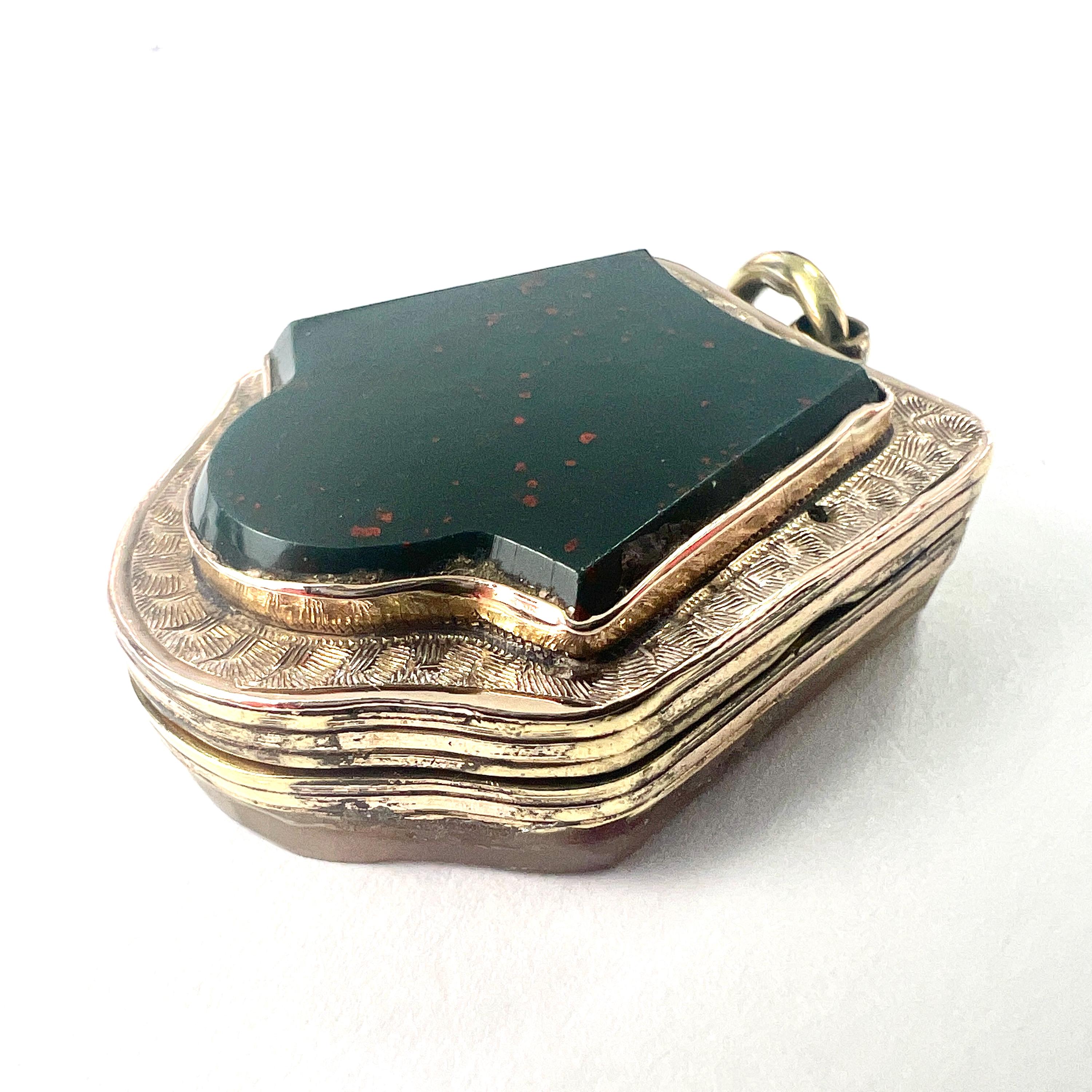 Antique Victorian Bloodstone and Agate Gold Shield Locket Pendant