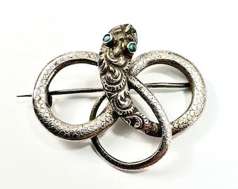 Antique Georgian Silver Serpent Brooch • Turquoise Eye Snake