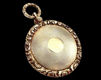 Large Antique Victorian 15CT Gold Engine Turned Hair Locket Pendant