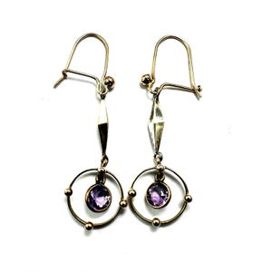 Antique Edwardian 9CT Gold Amethyst Drop Earrings