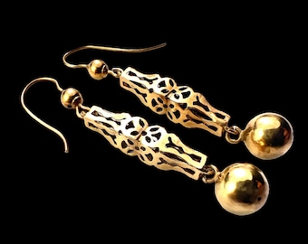 Antique Victorian 9CT Gold Orb Drop Earrings