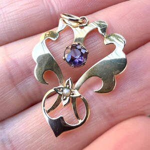Antique Edwardian Amethyst and Pearl 9CT Gold Pendant