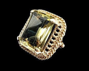 Large Vintage 9CT Gold Citrine Ring • Square Cocktail Ring