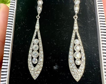 Vintage Ciro Art Deco Gold Posts Sterling Silver Paste Drop Earrings