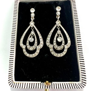 Vintage Art Deco Gold Posts Sterling Silver Paste Chandelier Earrings