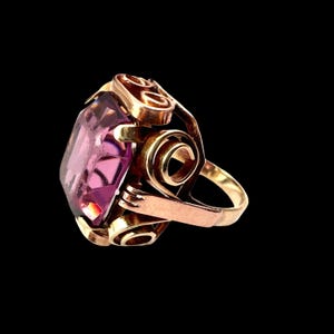 Vintage 1940s 14CT Gold Amethyst Paste Ring