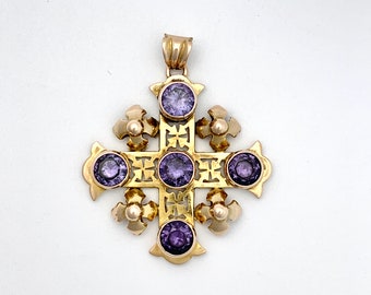 Purple February Birthstone 18-Inch Hamilton Gold Plated Necklace with 6mm Amethyst Birthstone Beads and Crucifix Charm Purple February Birthstone 18-Inch Hamilton Gold Plated Necklace with 6mm Amethyst Birthstone Beads and Crucifix Charm