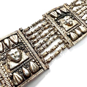 Vintage Sterling Silver Egyptian Sphinx Pharoah Panel Bracelet