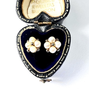 Vintage Solid 9CT Gold Pearl Cluster Stud Earrings