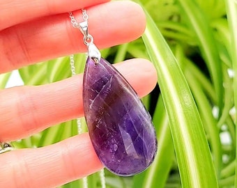 Natural Amethyst Necklace Purple Gemstone Pendant Crystal Rock