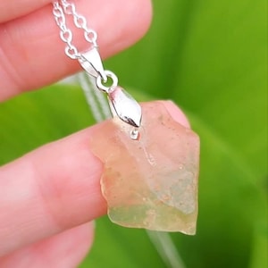 Libyan Desert Glass Necklace: Tektite Pendant, Silver Chain