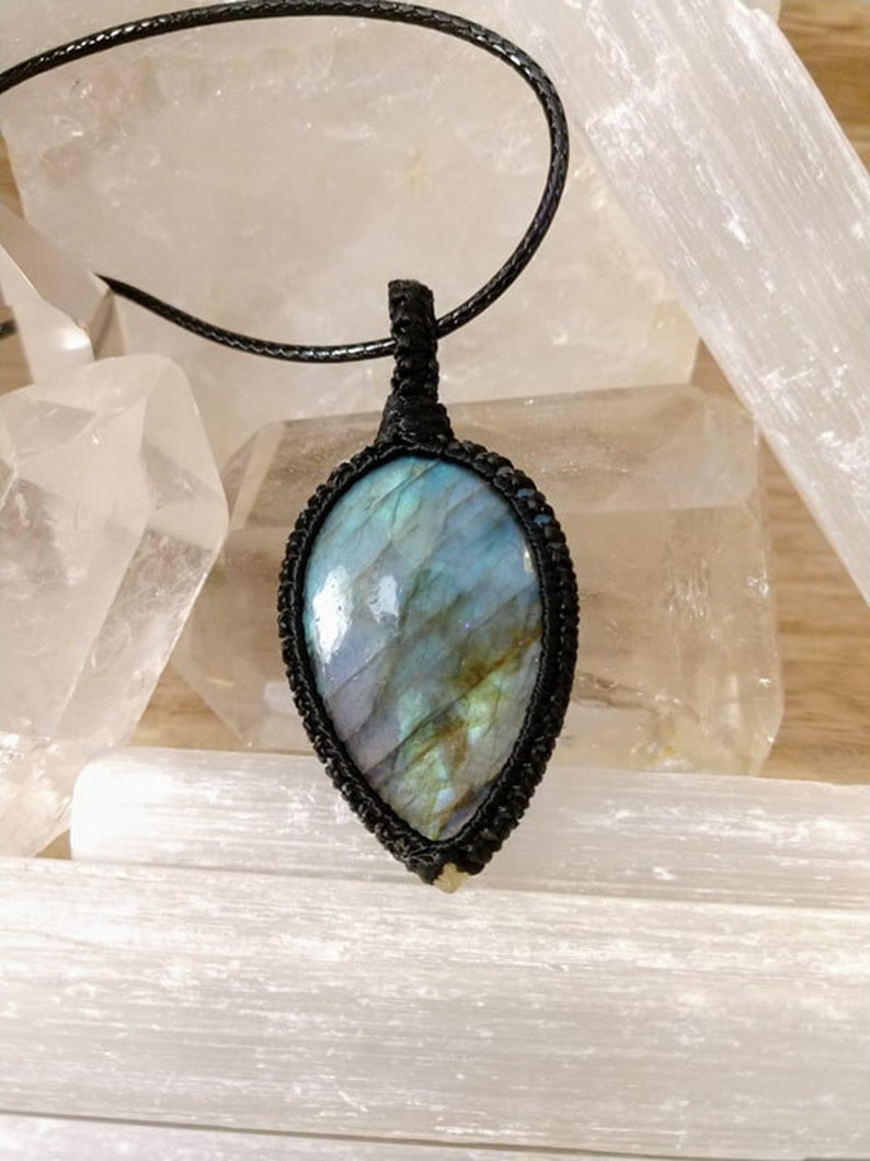 Macrame Labradorite Necklace Crystal Pendant Image 0