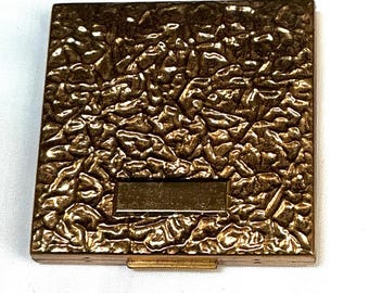Vintage Elgin American Gold Tone Powder Compact, 1960s, Textured Case