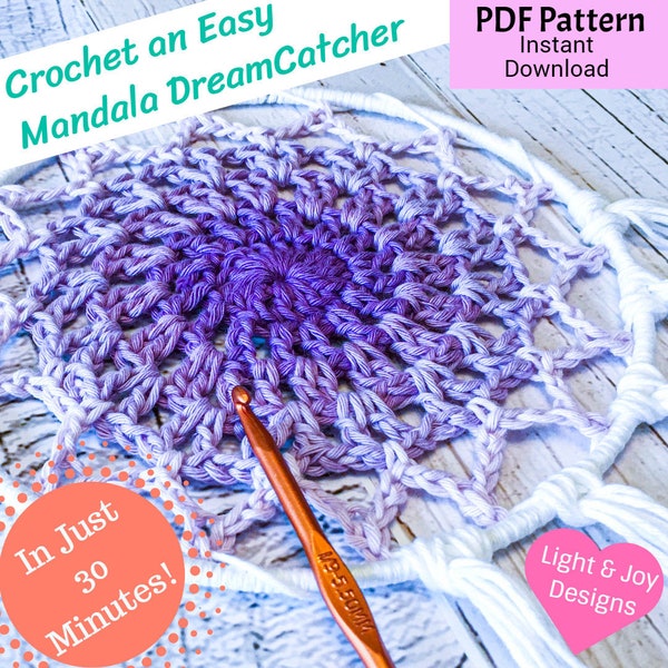 Crochet Mandala Dreamcatcher Pattern - "Easy Mandala Dreamcatcher" Crochet Pattern - Instant Download & Video Tutorial