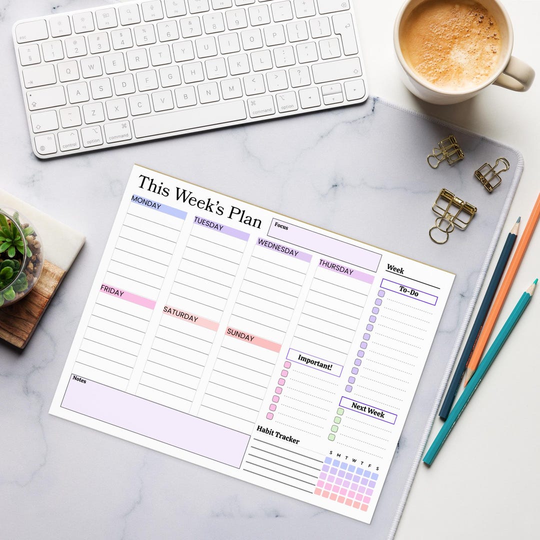 Weekly Planner Pad Block | Letter Size | Desk Planner With Habit ...