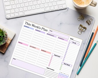Weekly Planner Pad | Habit Tracker, To-Do List (Letter Size), Minimalist Style Tearoff Calendar NotePad