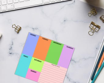 Weekly Planner Notepad Colorblock 6" x 5.5" - Bold Block Colors Style Weekly Calendar - Print on Demand