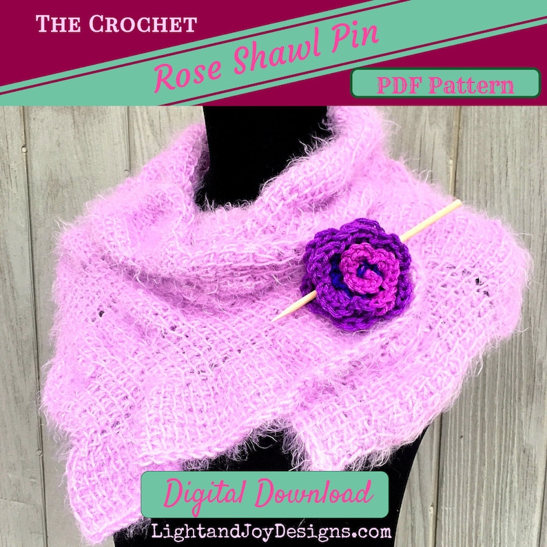 Crochet Rose Hat Pin Crochet Rose Shawl Pin Crochet Rose Pattern Crochet Rose Hair Clip