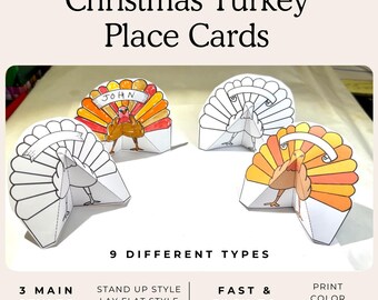 Turkey Christmas Place Cards Printable | DIY Thanksgiving Decor, , Canva Editable  (PNG & PDF)