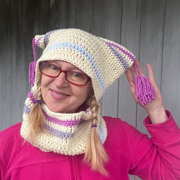 The Funky Hat - Crochet Balaclava Pattern - Instant Digital Download - Crochet Hat Cowl Combo - PussyCat Crochet Hat