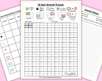 75 Soft Daily Tracker Printable, 75 Soft Challenge Habit Tracker PDF, Wellness Tracker Page, iPad Planner Insert, Self Improvement Log