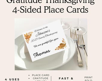 Printable Thanksgiving Place Card, Gratitude Prompts, Canva Editable  (Digital Download)