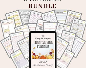 Hyperlinked Thanksgiving Planner PDF with Printable Menus, Signs, Stickers and Canva Templates