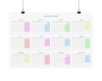 2026 Wall Calendar Poster | Minimalist Pastel Monthly Planner