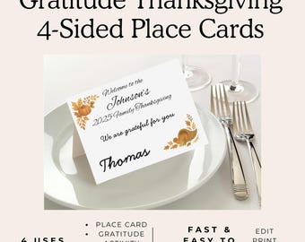 Personalized Thanksgiving Place Card, Gratitude Activity (Canva Editable Printable)