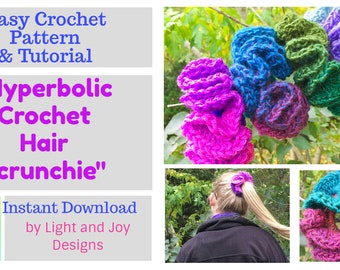 Hyperbolic Boho Crochet Scrunchie Pattern - Crochet Hair Scrunchie Pattern - Shawl Pin DIY + Video Tutorial