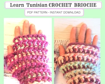 Reversible Crochet Fingerless Mitts Pattern – Tunisian Brioche (Instant PDF Pattern)