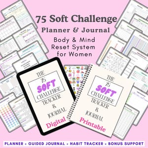 75 Soft Challenge Tracker Bundle, Track Your 75 Day Progress Printable Planner, Habit Tracker PDF for GoodNotes & iPad Wellness Planner