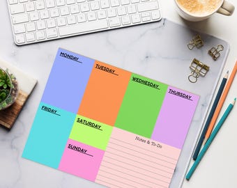 Weekly Calendar Planner NotePad | To-Do List | Letter Size Desk Tearoff Pad, Color Block Style,