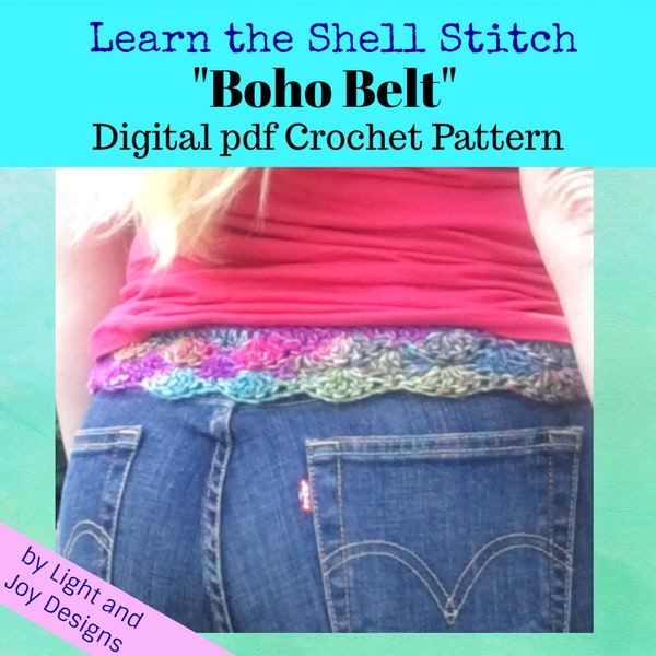 Crochet Belt Pattern - Crochet Shell Stitch Belt Pattern - Boho Crochet Belt - Bohemian Crochet Belt Pattern