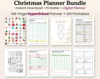 Hyperlinked Christmas Planner Bundle, Printable & Canva Editable (Digital Download)