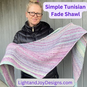 Simple Tunisian Fade Shawl Pattern - pdf digital download - Tunisian Simple Stitch Color Fade Asymmetrical Shawl