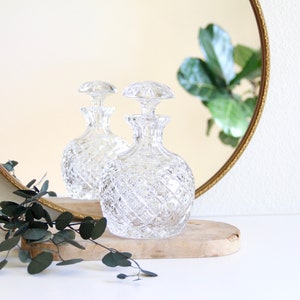 Vintage crystal hand cut liquor decanter, Crystal round bulb liquor decanter, Drinks cabinet, Bar cart decor