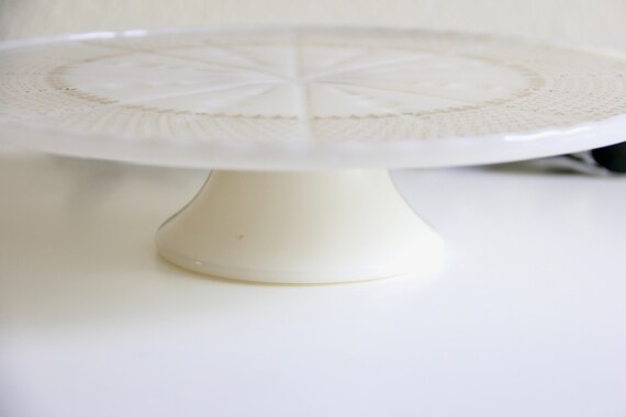 Anchor Hocking Milk Glass Cake Plate Gold Gilt Milk Glass Cake
