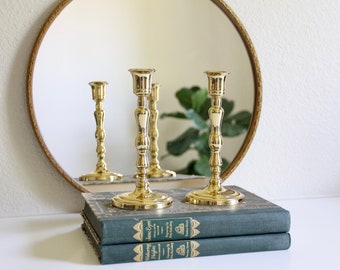 Vintage Solid Brass Candlestick Holders, Fluted Taper Design, Set of 2