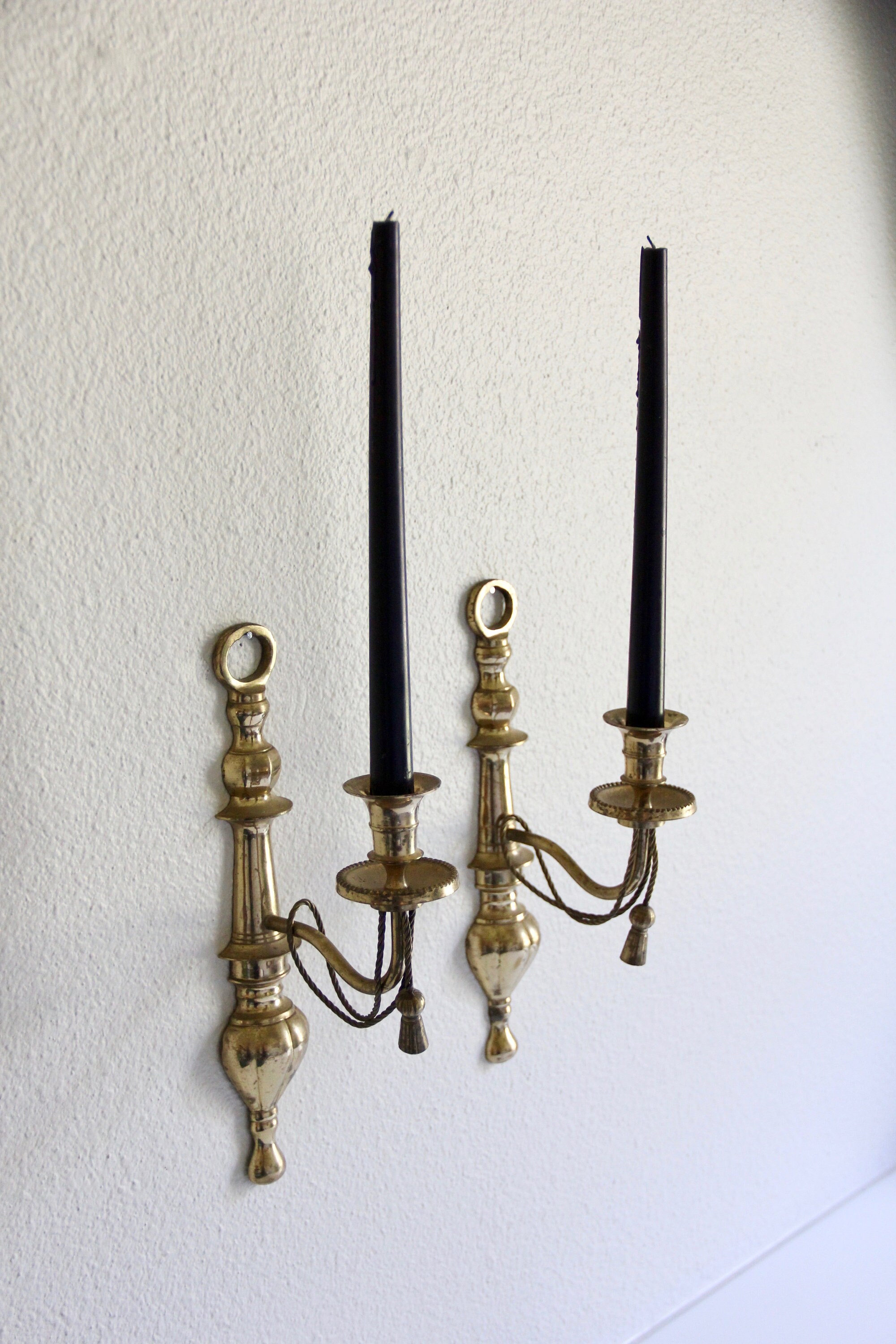 Solid Brass Tassel Candlestick Sconce Set Brass Candlestick Etsy