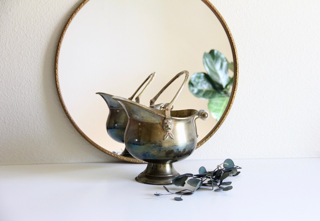 Vintage Brass Bucket Planter, Brass Ewer Bucket Planter, Brass Plant