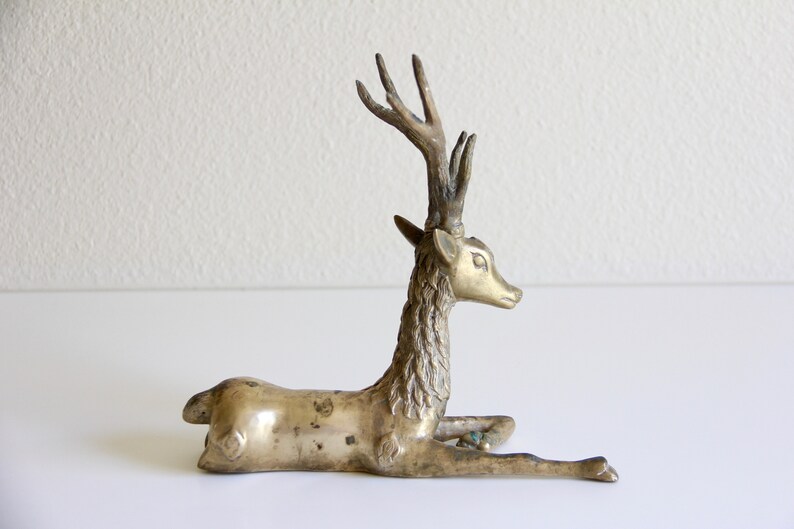 Brass Elk Sitting Brass Elk Figurine Brass Elk Statue Elk Etsy