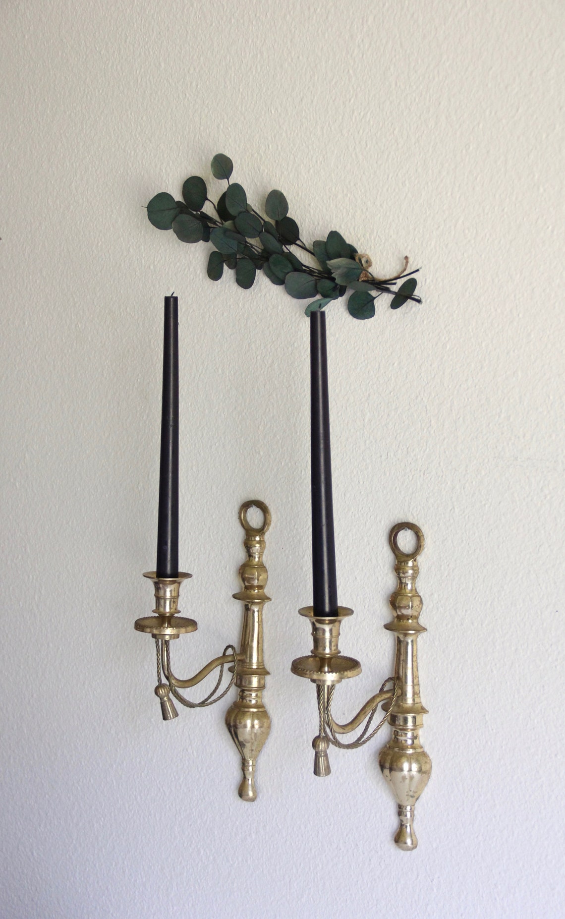 Solid Brass Tassel Candlestick Sconce Set Brass Candlestick Etsy