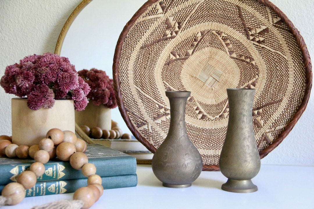 Brass Etched Bud Vase Set Brass Bud Vase Set Brass Bud Etsy