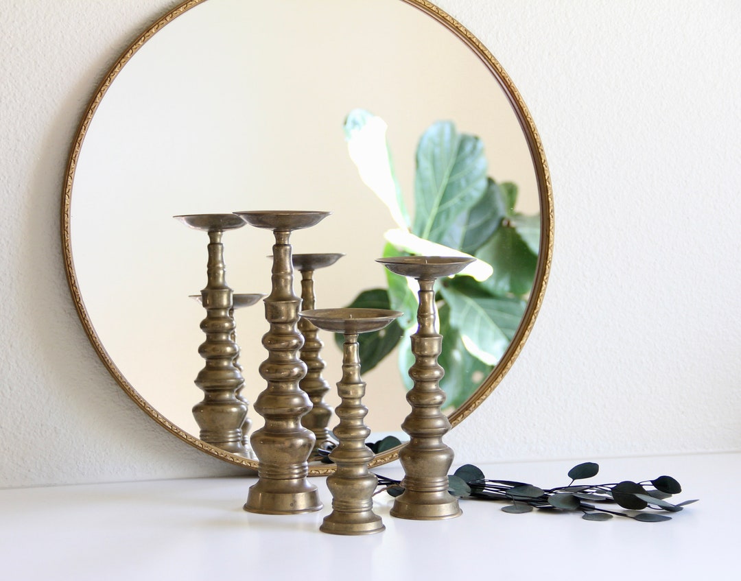Vintage Gatco Brass Pillar Candle Holder, Brass Pillar Holder Set