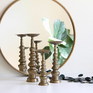 Vintage Gatco brass pillar candle holder, Brass pillar holder set, Pillar candle stand, Pillar candleholder set, Modern brass pillar holder