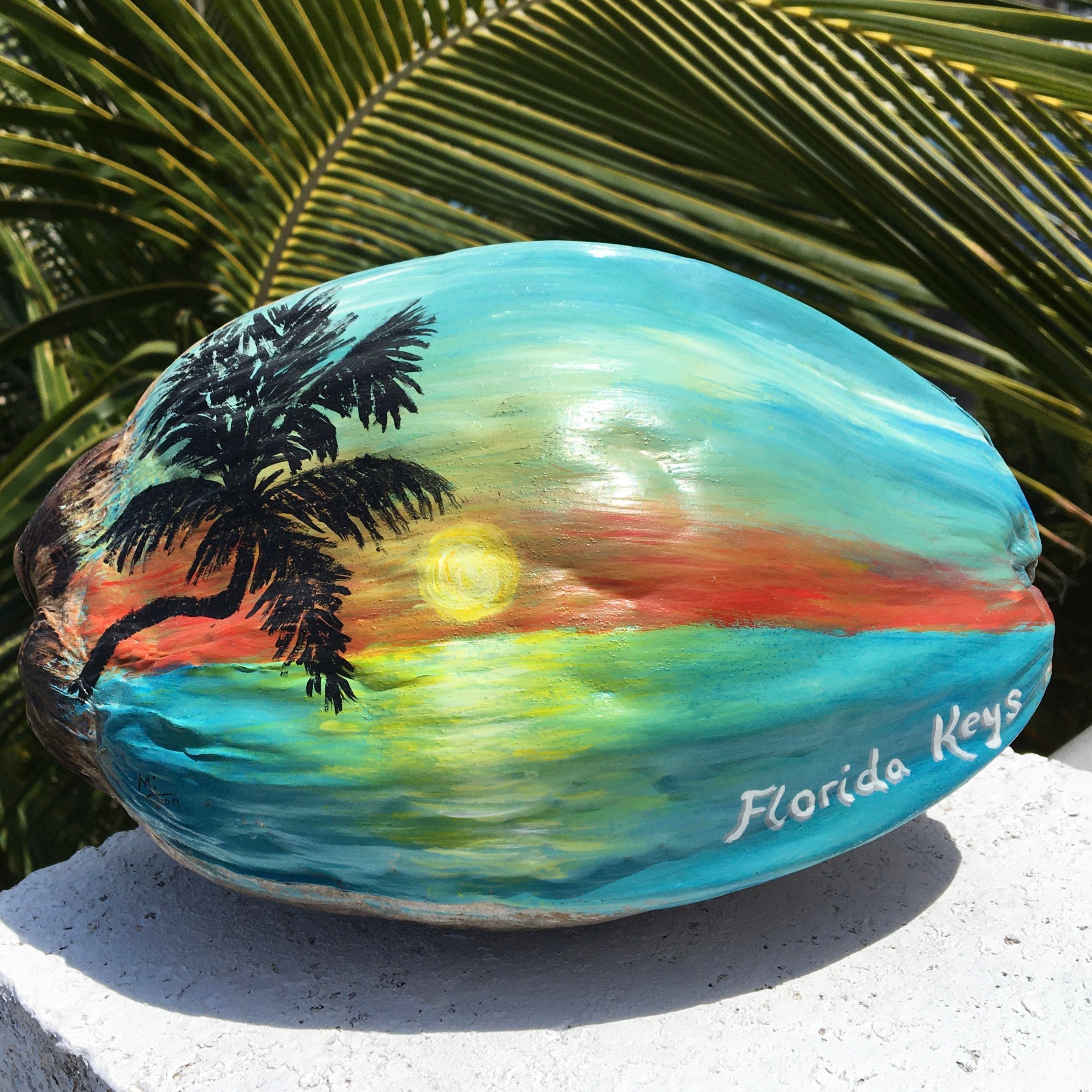 Hand Painted Florida Keys Coconutoriginal Artwork by Mjunique Gift